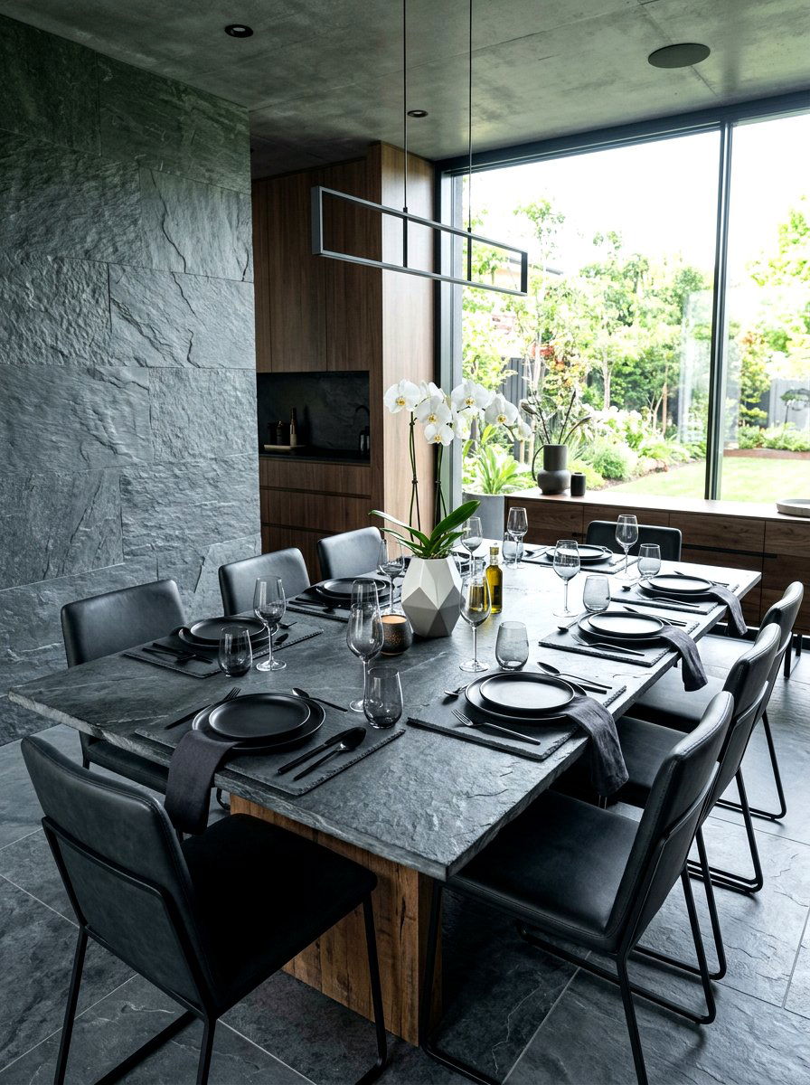 Slate Stone Modern Dining - 30 layered tablescape dining ideas