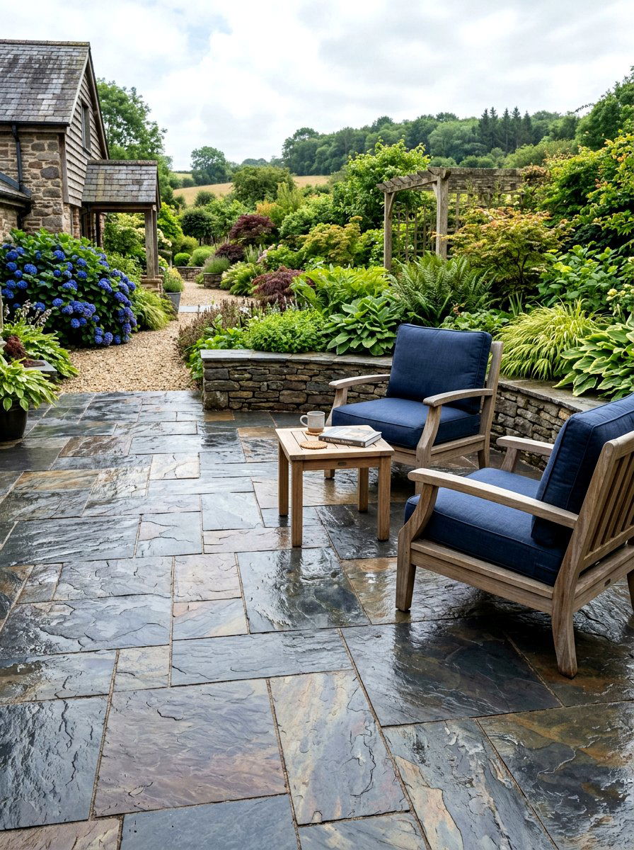 Slate Stone - 30 low maintenance patio garden ideas