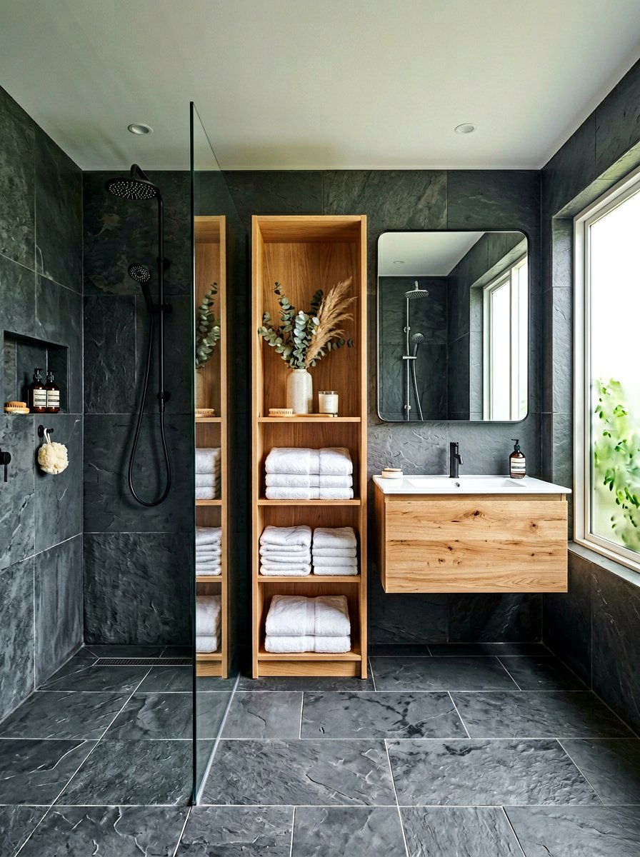 Slate Tile Bathroom - 30 moody bathroom ideas