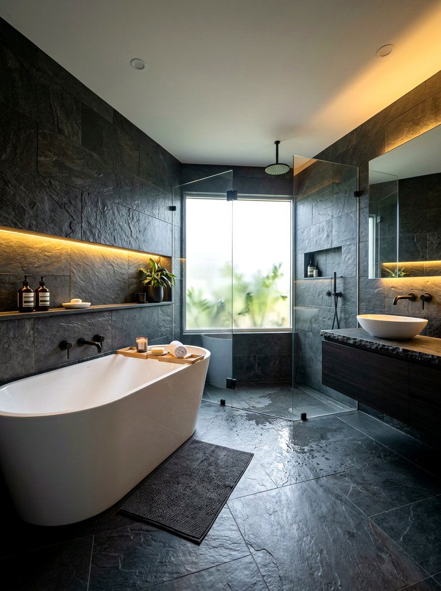 Slate Tile Bathroom - 30 cocoon bath ideas