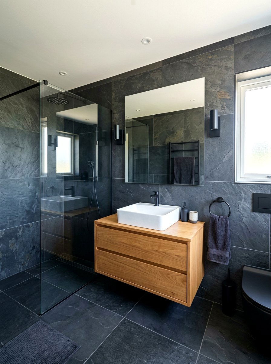 Slate Tile Bathroom - 30 forest inspired bathroom ideas