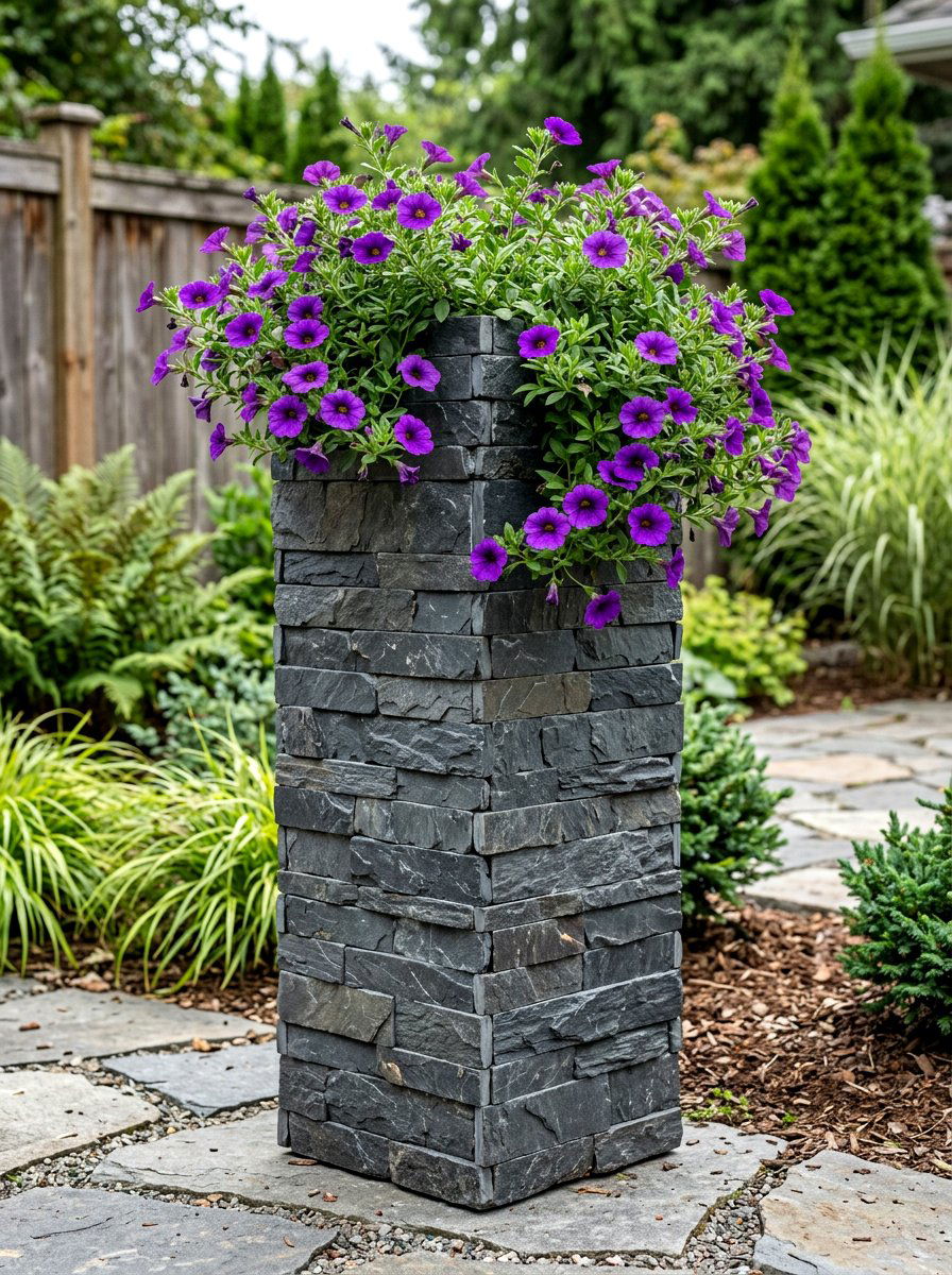 Slate Tile Column Planter - 30 porch column planter ideas