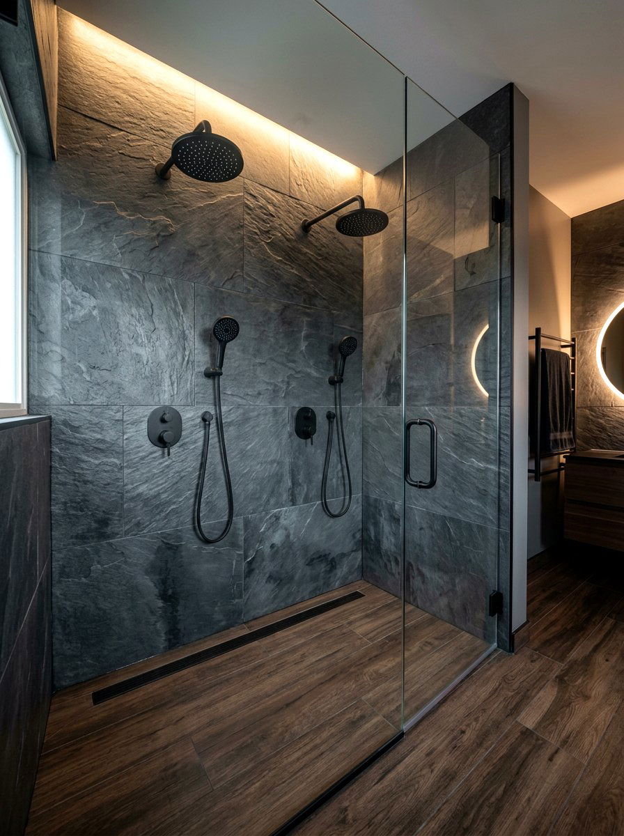 Slate Tile Double Shower - 30 double shower wall ideas