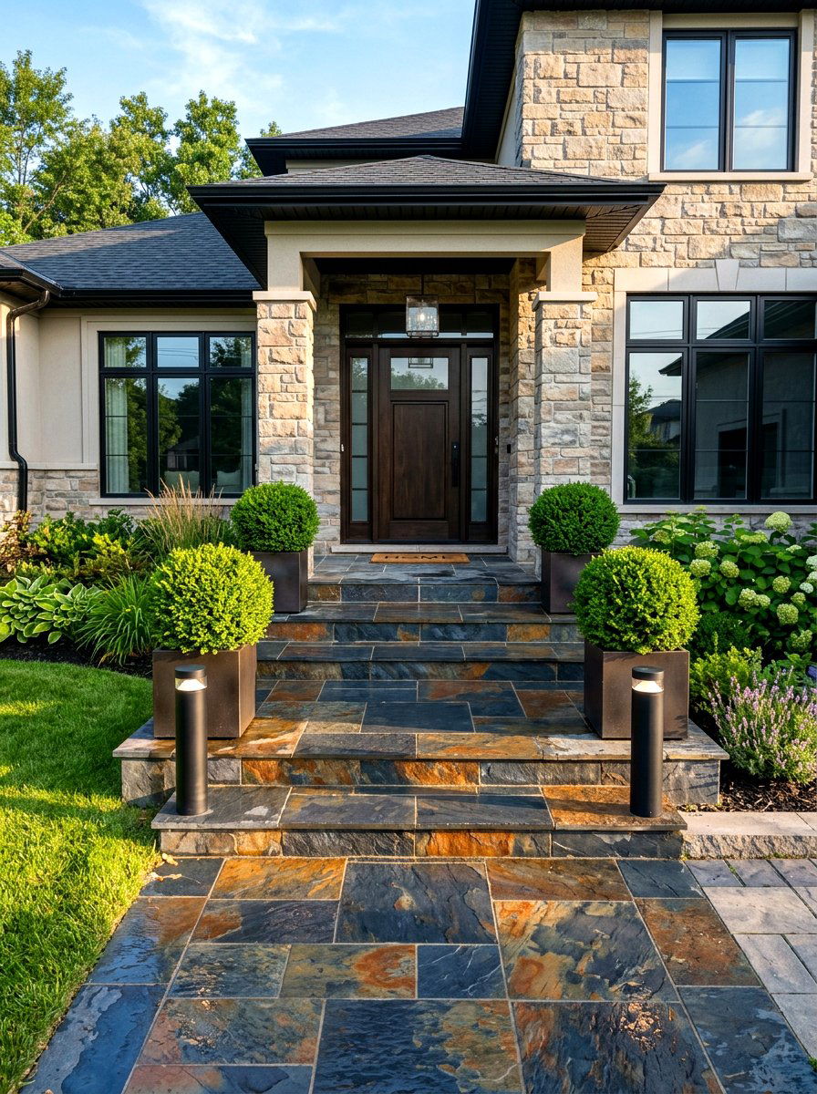 Slate Tile Entryway - 30 front steps makeover ideas