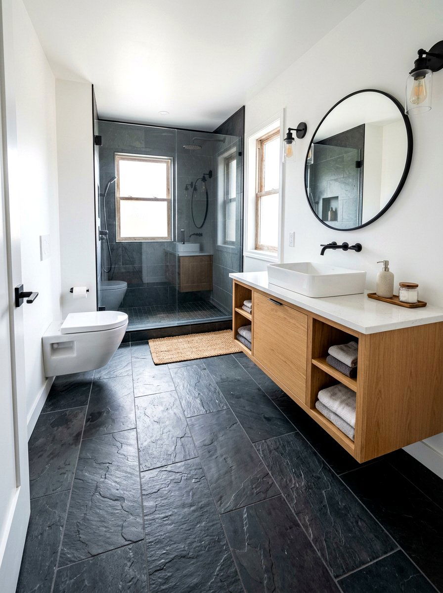 Slate Tile Floor - 30 rustic spa bathroom ideas