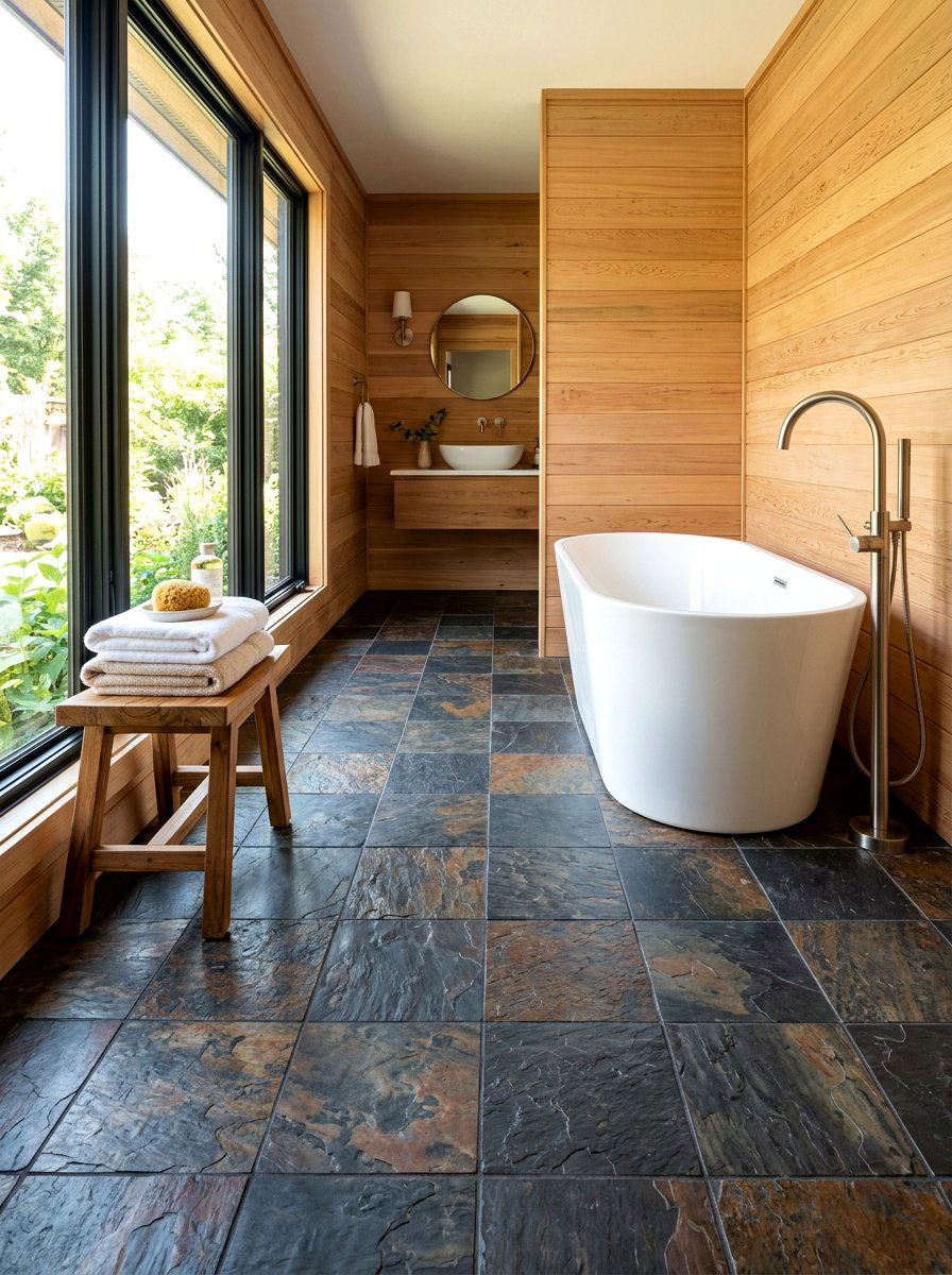 Slate Tile Floor - 30 cabin bathroom ideas