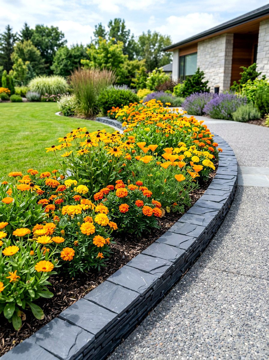 Slate Tile Flower Bed - 30 retaining wall flower bed ideas
