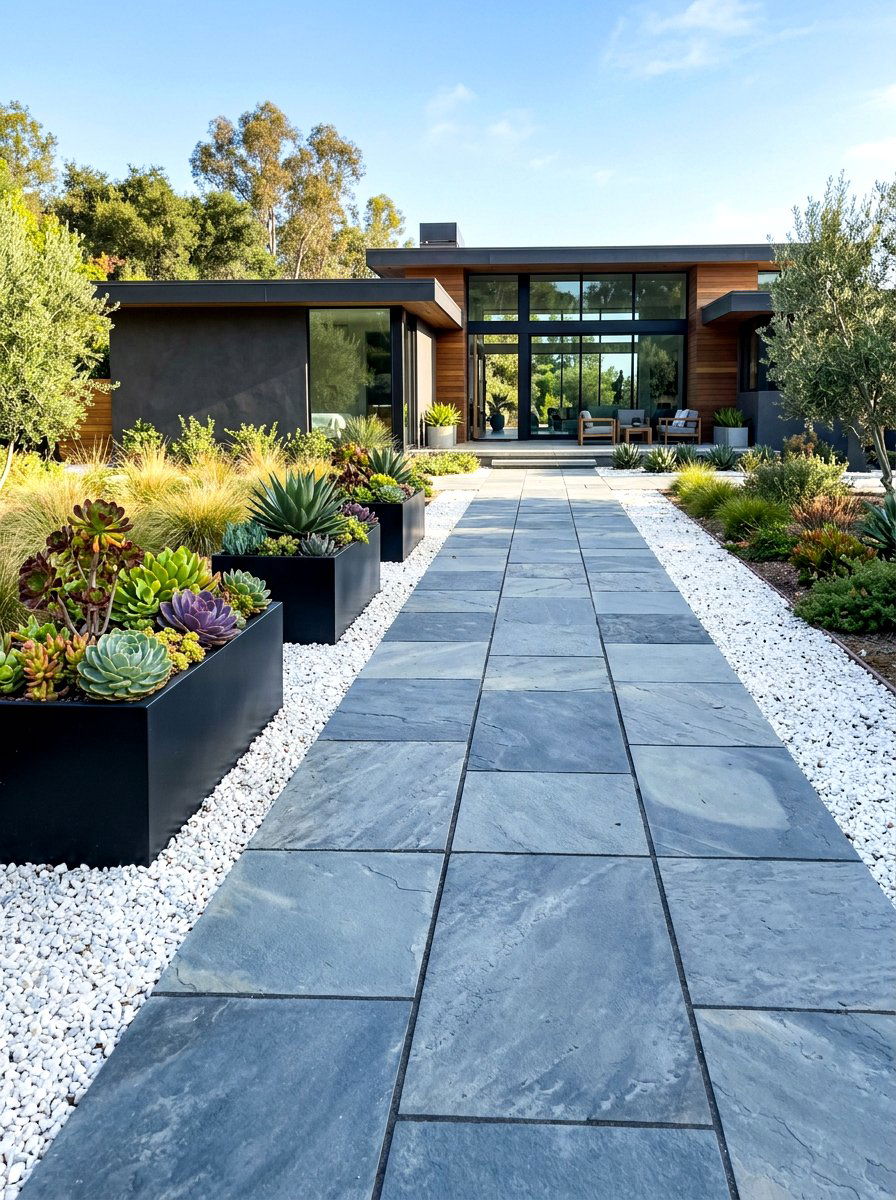 Slate Tile Path - 30 front yard walkway ideas