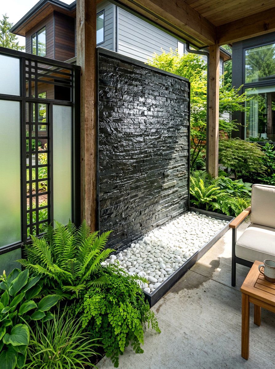 Slate Tile Water Wall - 30 entry fountain landscaping ideas