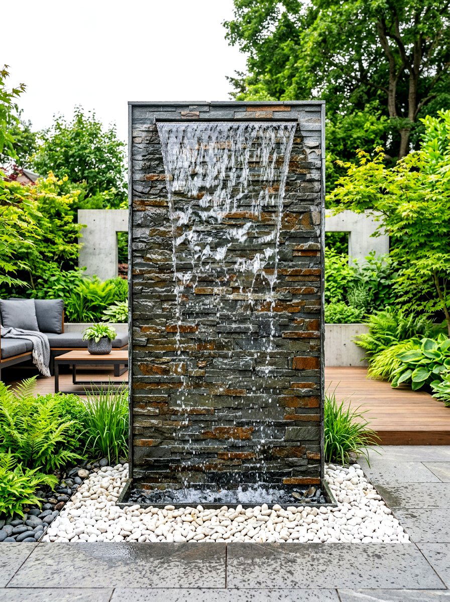 Slate Water Wall - 30 water feature landscaping ideas