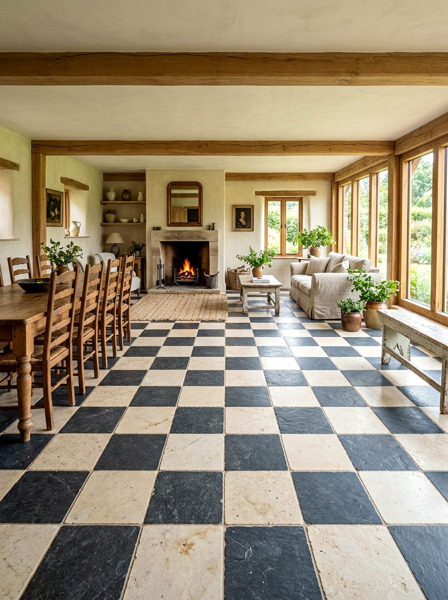 Slate and limestone checkerboard floor - 30 checkerboard kitchen tile ideas