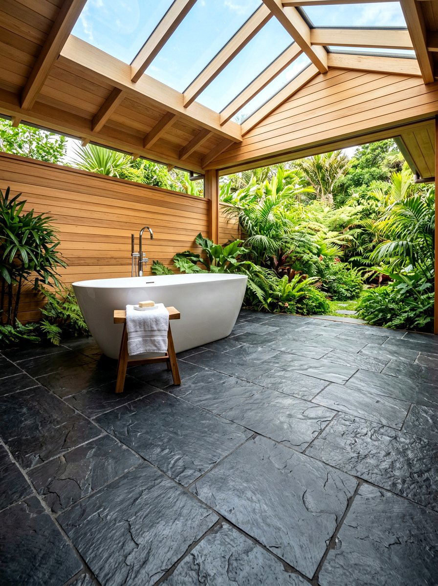 Slate bathroom floor - 30 lodge bathroom ideas