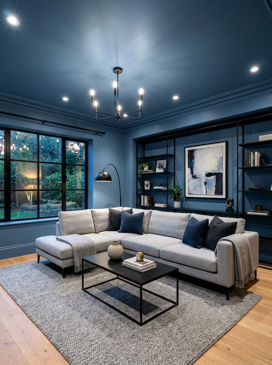 Slate blue ceiling paint - 30 ceiling drench living room ideas
