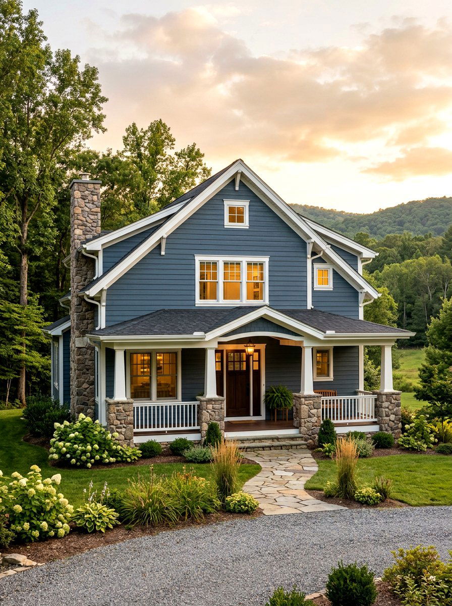 Slate blue exterior stone accents - 30 blue house exterior ideas