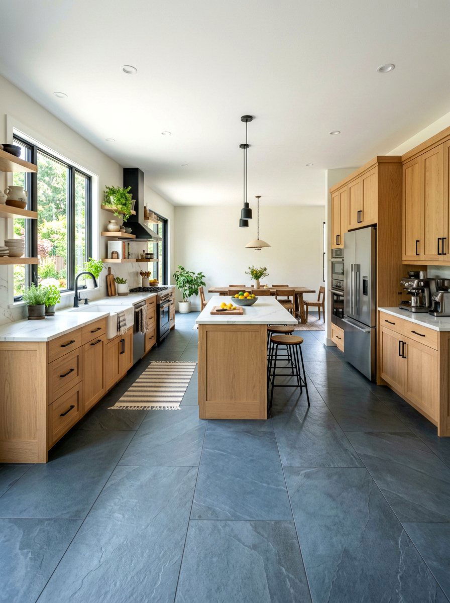 Slate blue kitchen floors - 30 blue kitchen ideas
