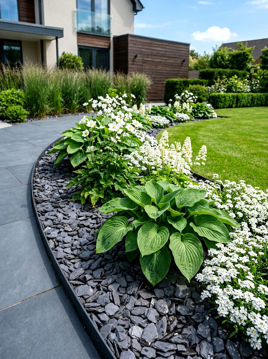 Slate chippings garden border - 30 garden border ideas