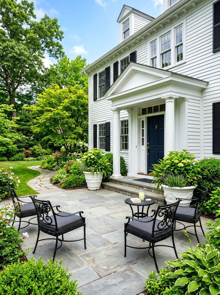 Slate entry patio - 30 colonial front yard ideas