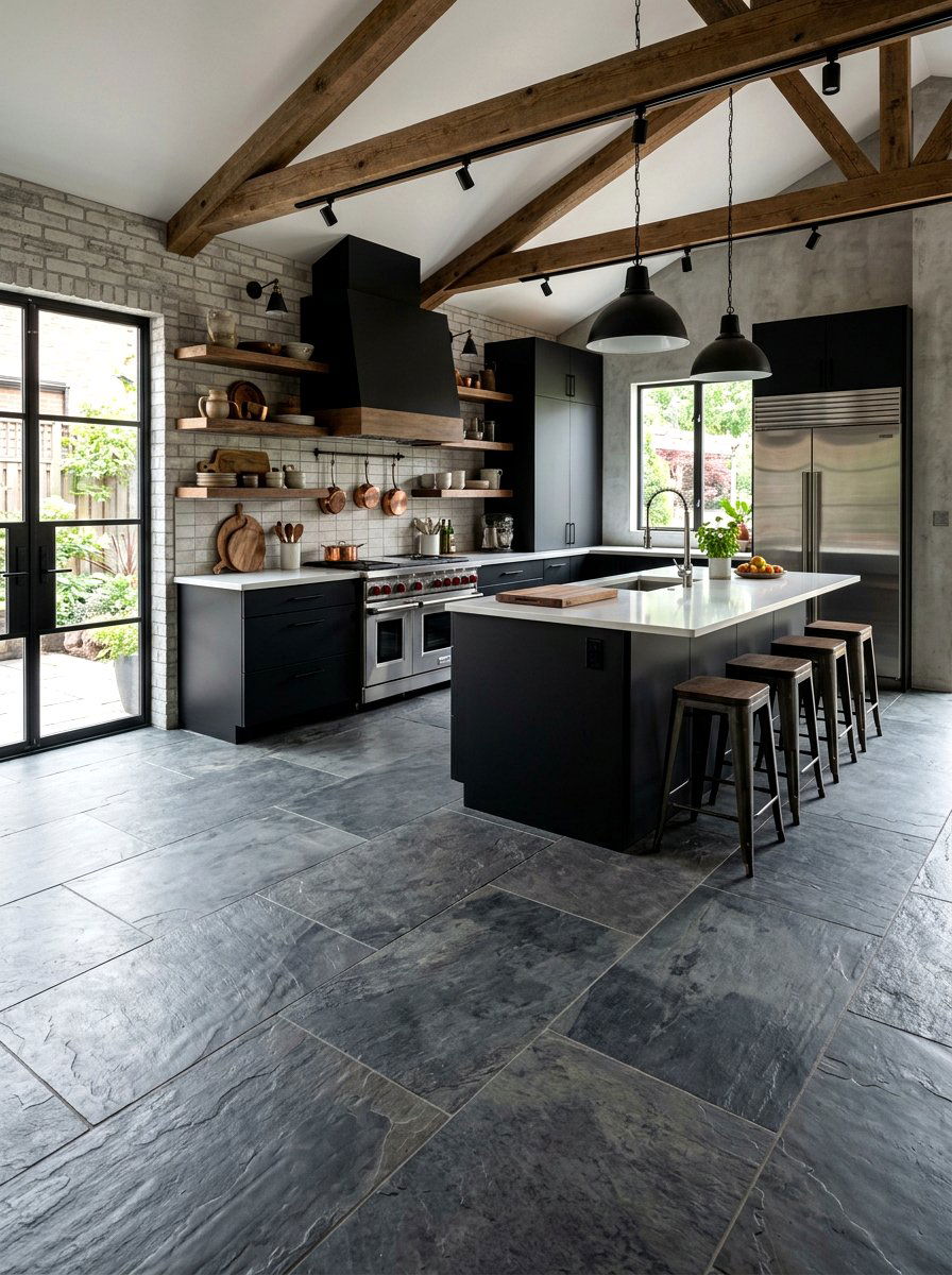 Slate gray floor - 30 moody kitchen ideas