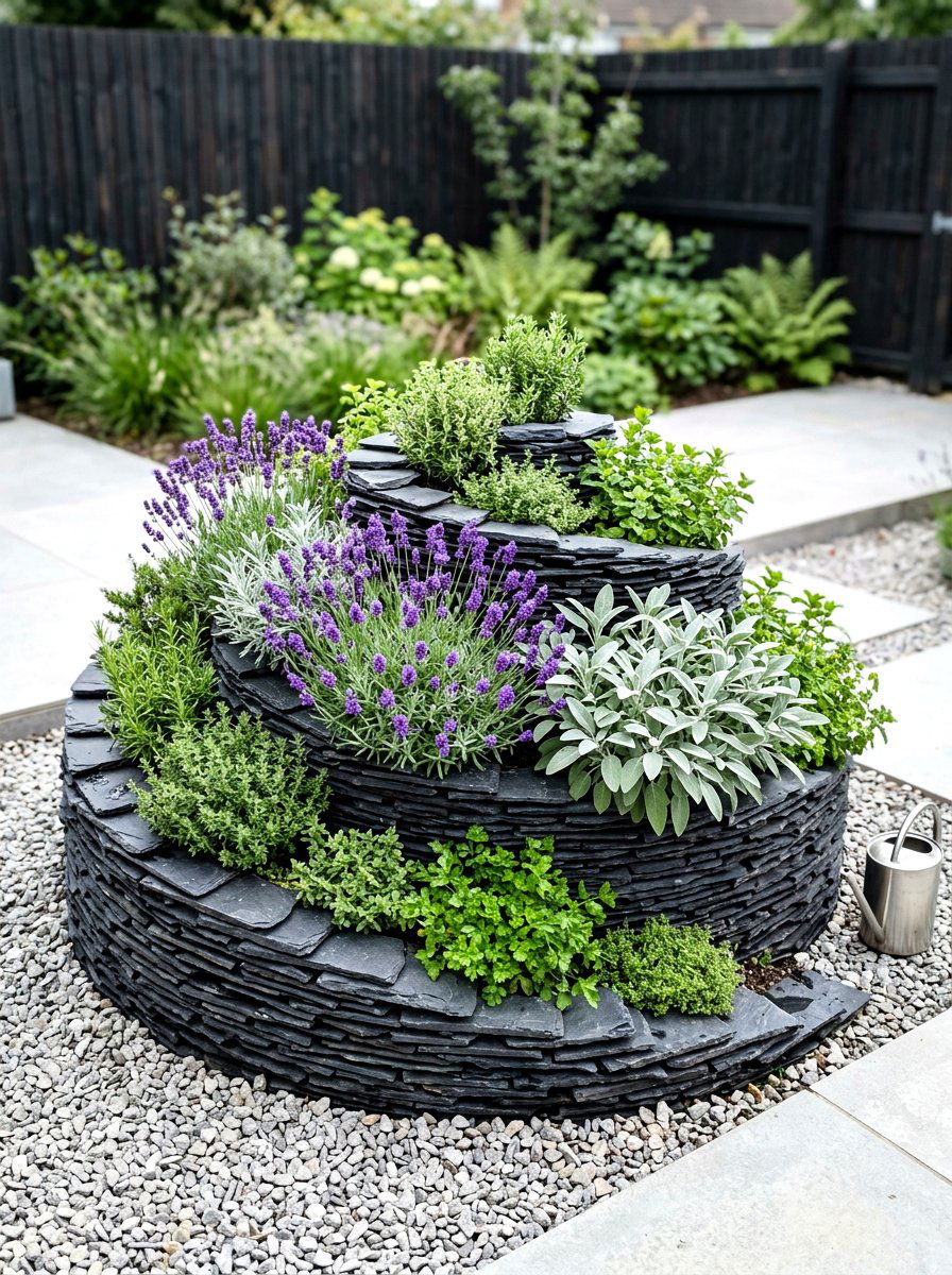 Slate herb spiral - 30 herb spiral ideas
