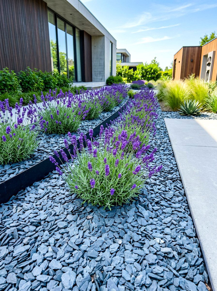 Slate mulch flower bed - 30 stone mulch border ideas