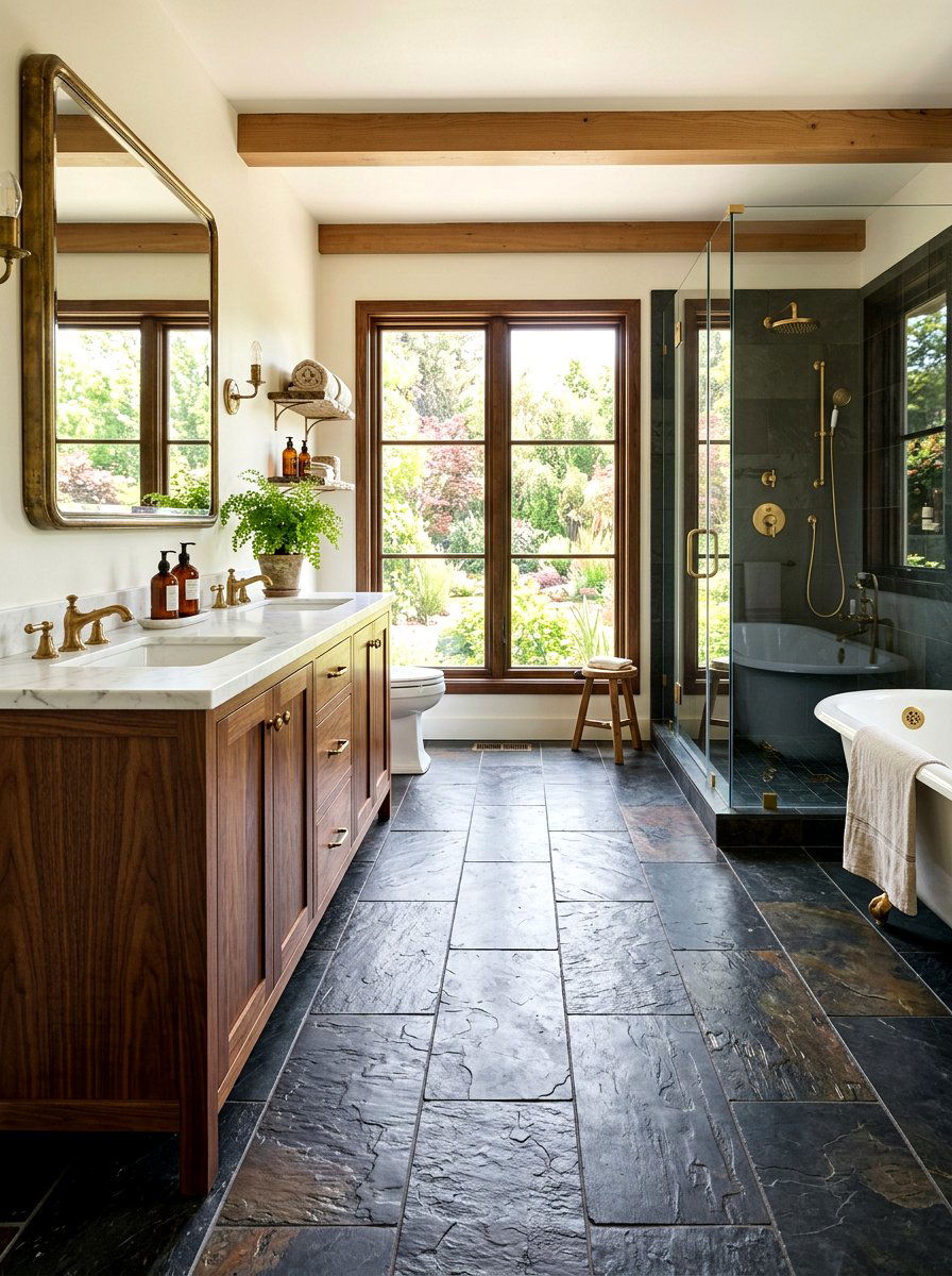 Slate tile bathroom - 30 rustic bathroom ideas