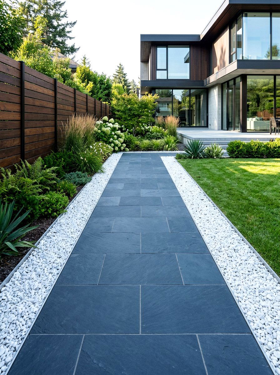 Slate tile path - 30 narrow side yard path ideas