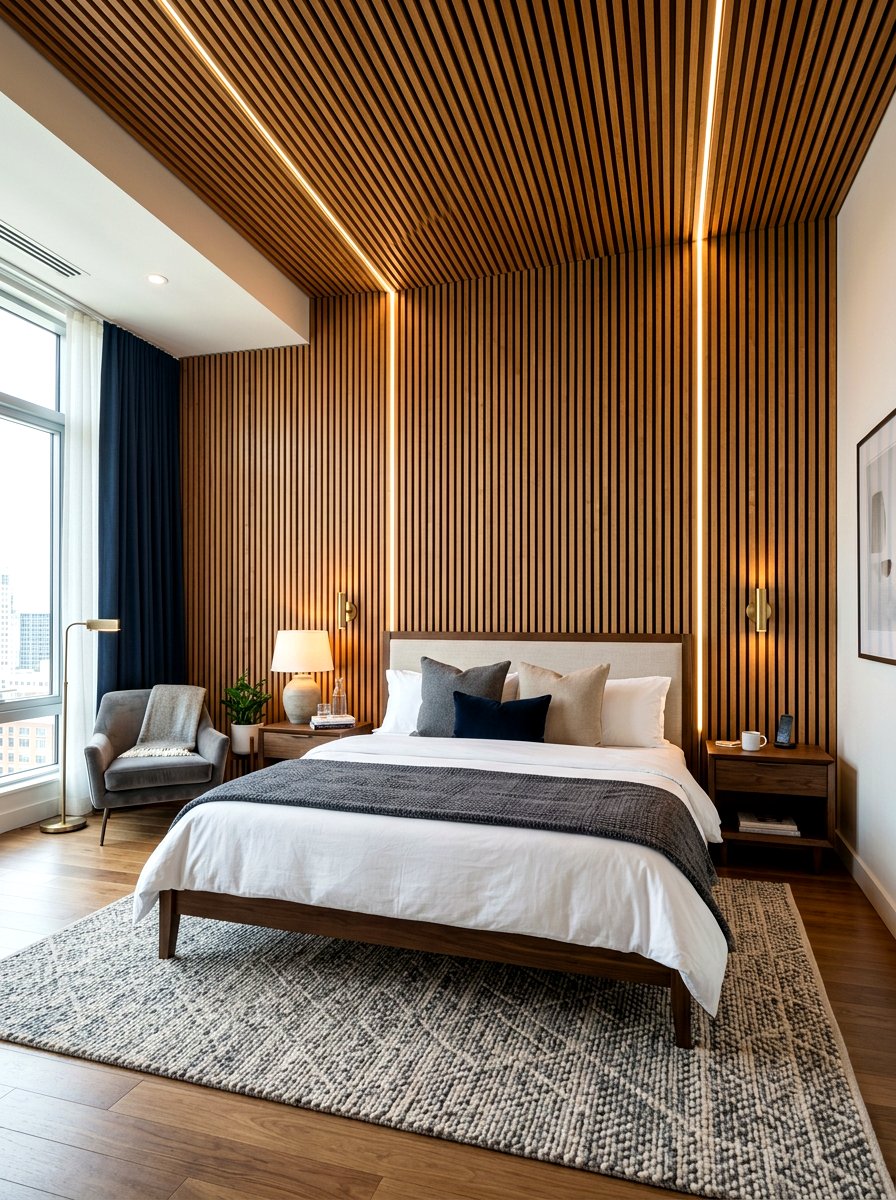 Slatted Headboard Accent Wall - 30 accent wall ideas