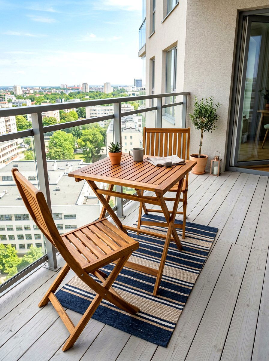 Slatted Wood Balcony Table - 30 balcony breakfast table ideas