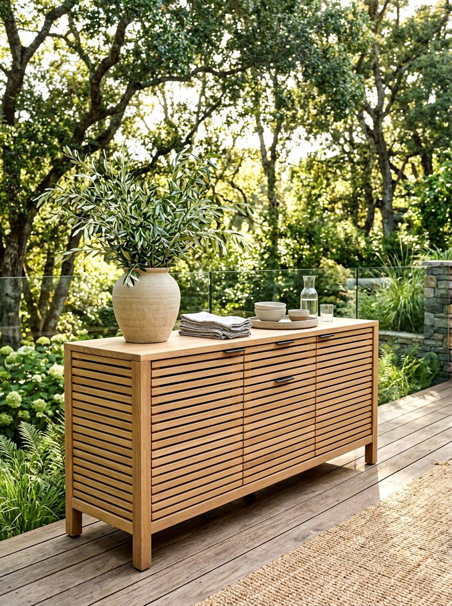 Slatted Wood Patio Buffet - 30 outdoor sideboard ideas