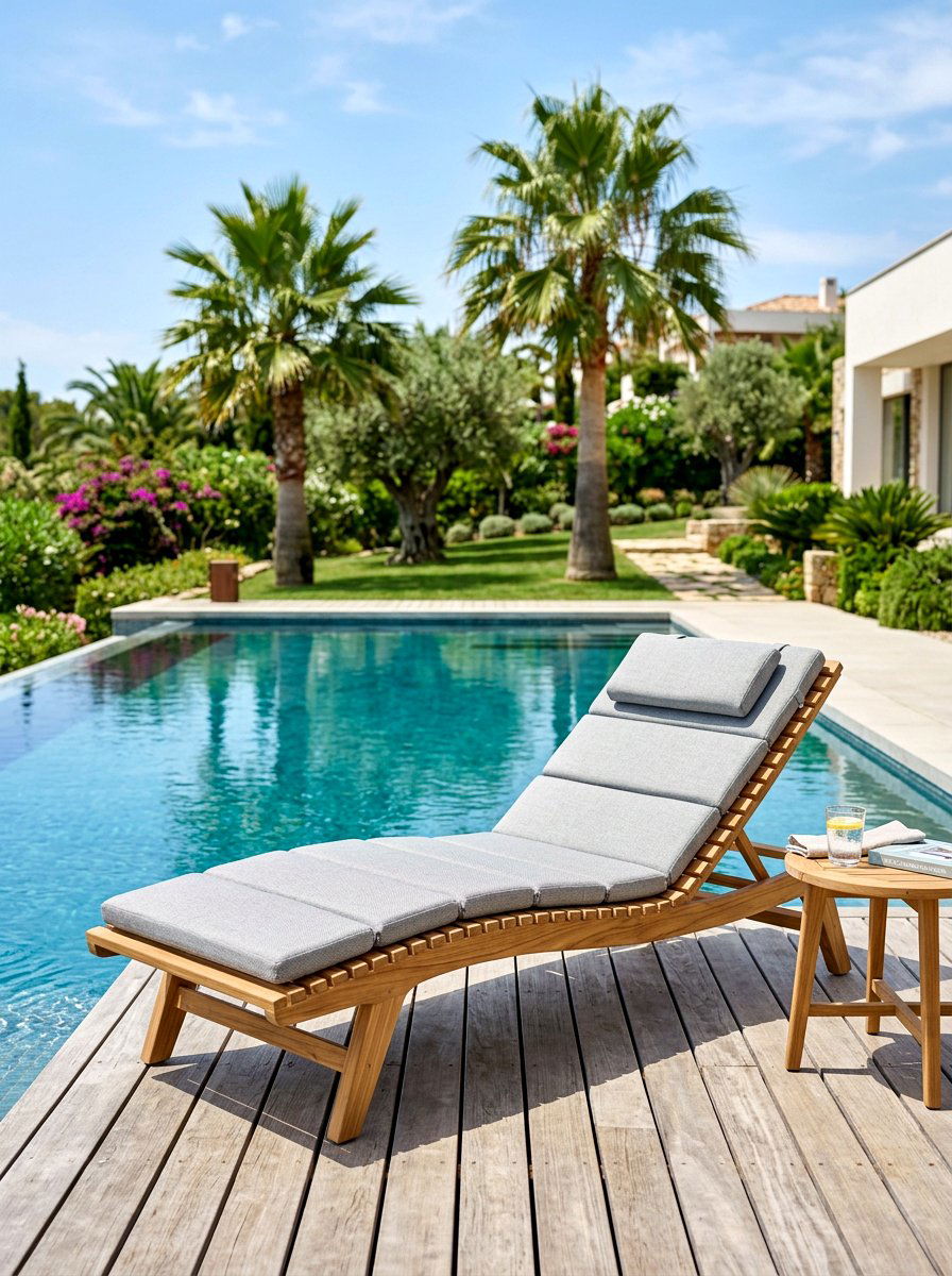 Slatted Wood Patio Lounger - 30 built in sunbed patio ideas