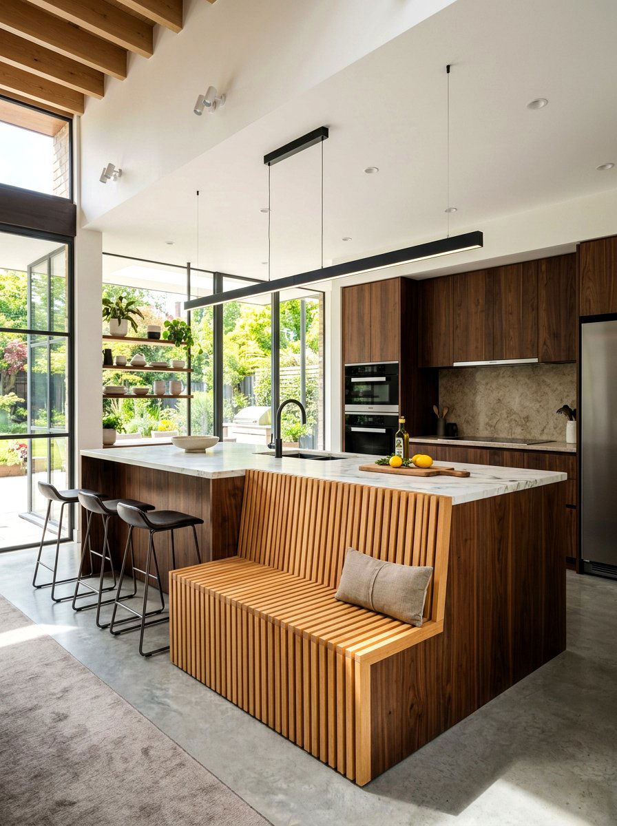 Slatted Wood Seating - 30 kitchen island seating ideas