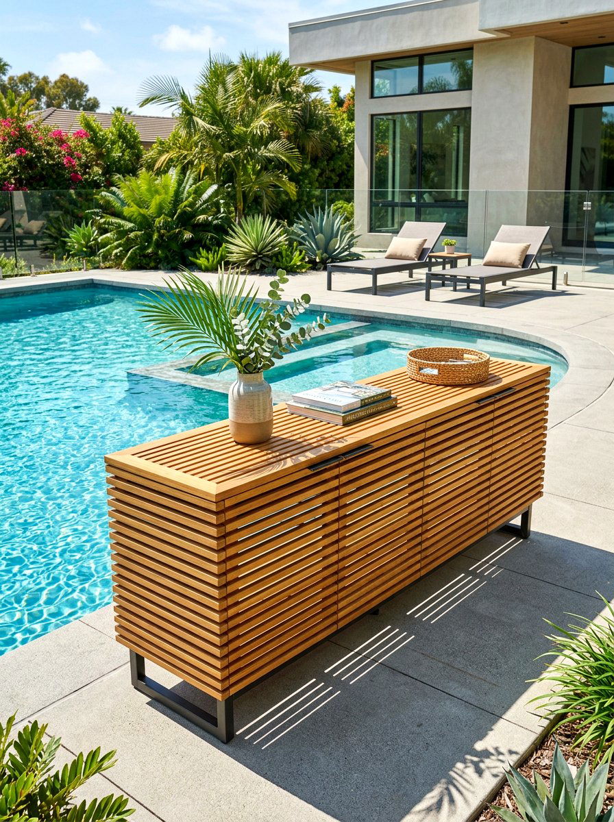 Slatted Wood Sideboard - 30 outdoor buffet cabinet ideas