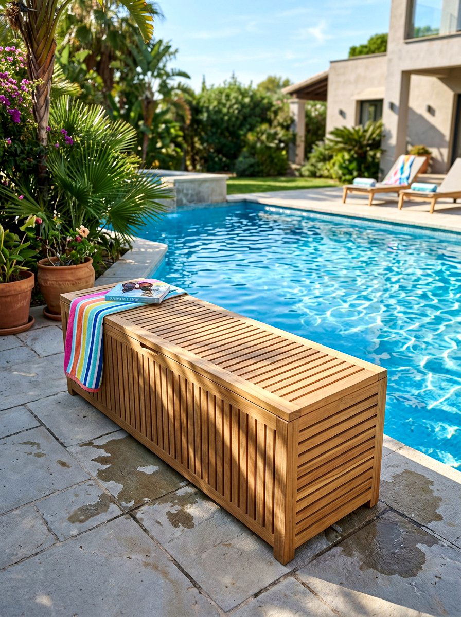 Slatted Wood Storage Bench - 30 outdoor storage bench ideas