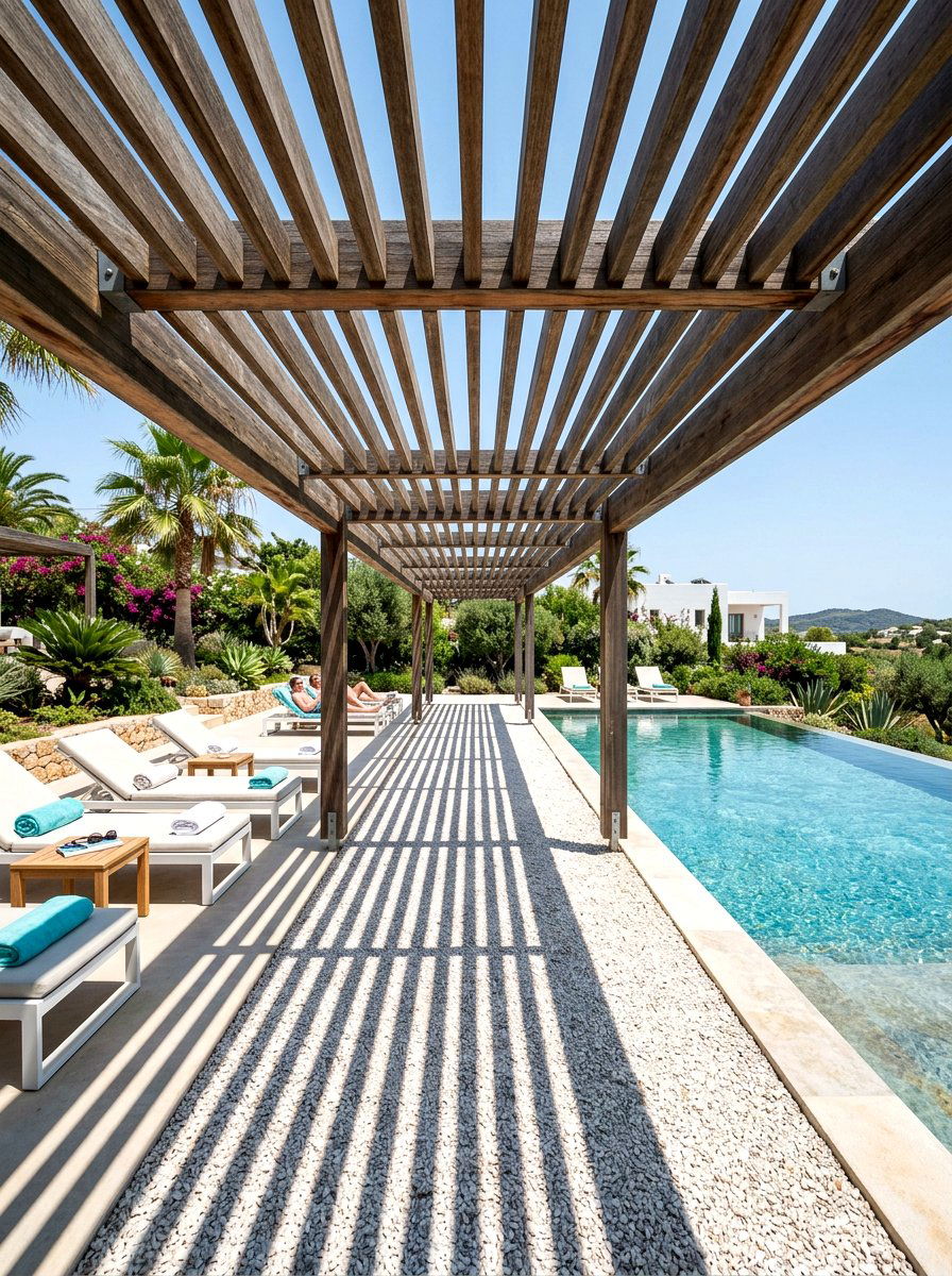 Slatted Wood Sun Shade - 30 covered walkway ideas