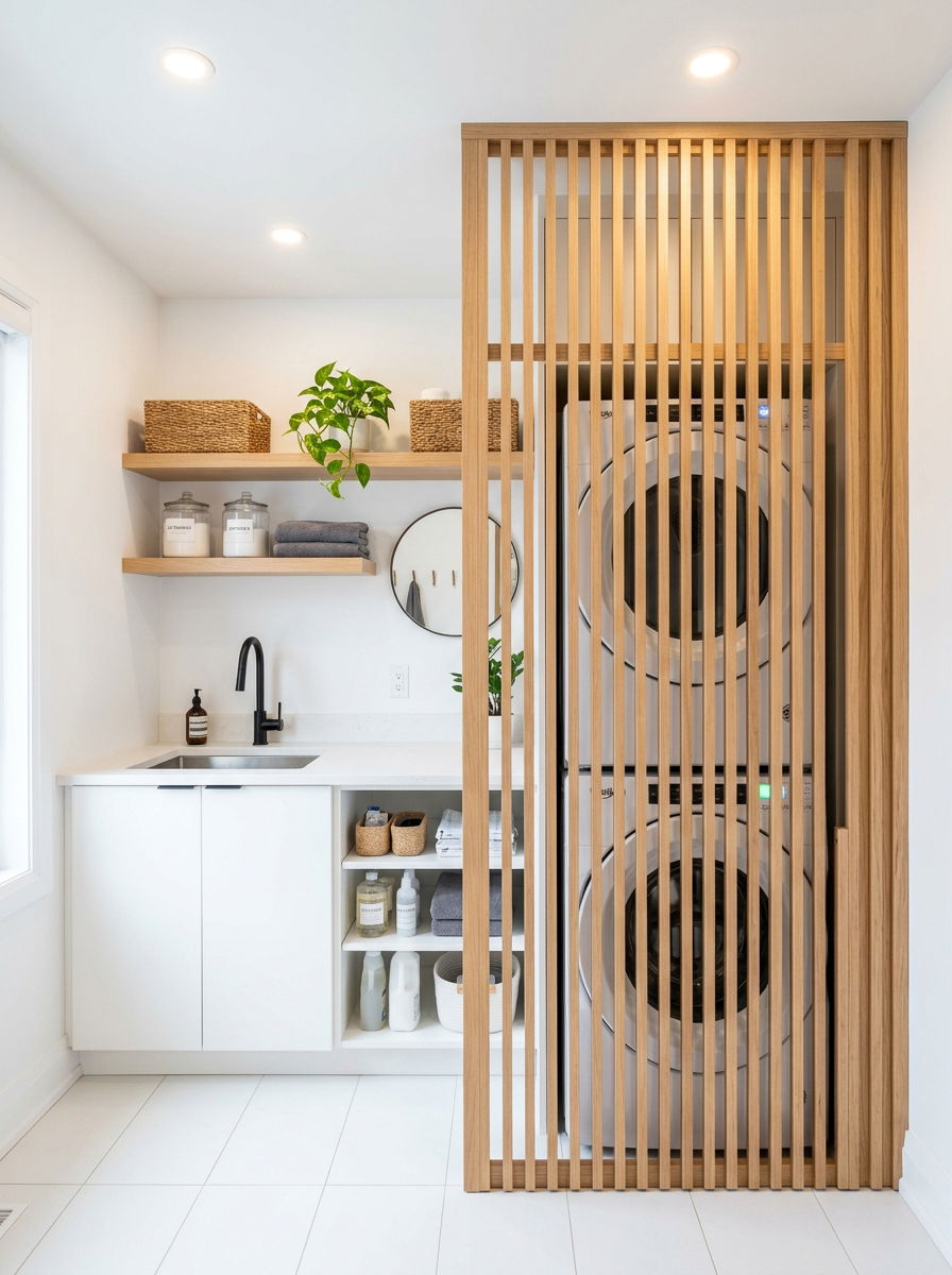 Slatted Wood Utility Screen - 30 utility area screen ideas