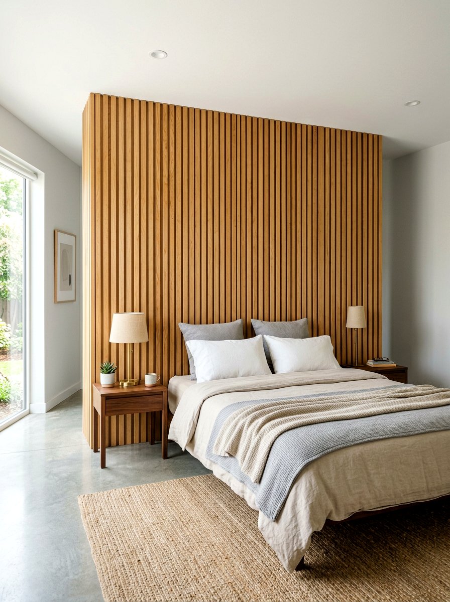 Slatted Wood Wall - 30 warm minimalist home ideas