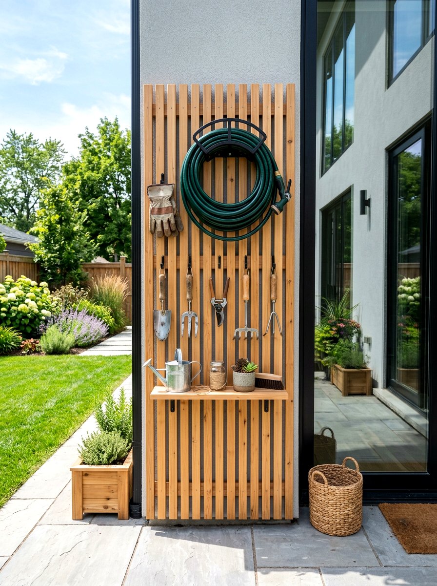 Slatted Wood Wall - 30 hose storage ideas