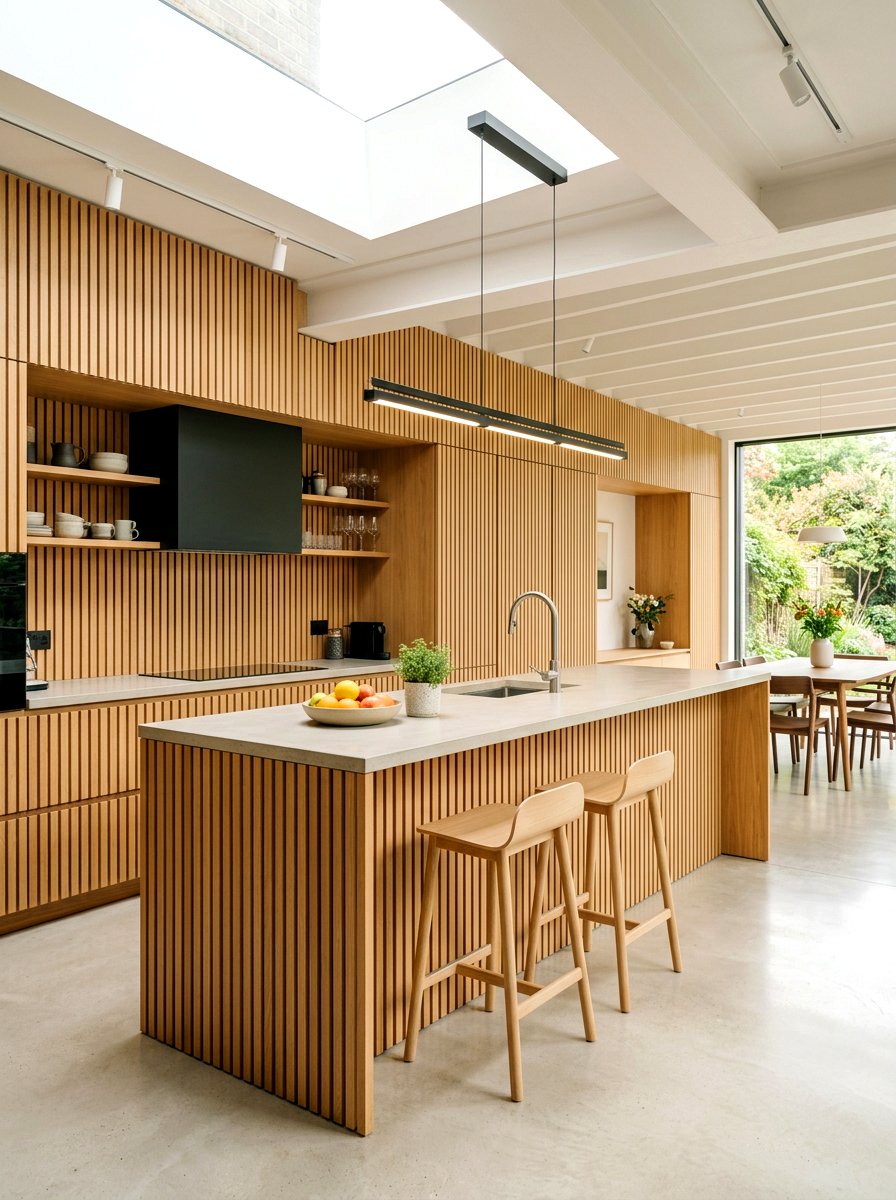Slatted blonde wood kitchen - 30 blonde wood kitchen ideas