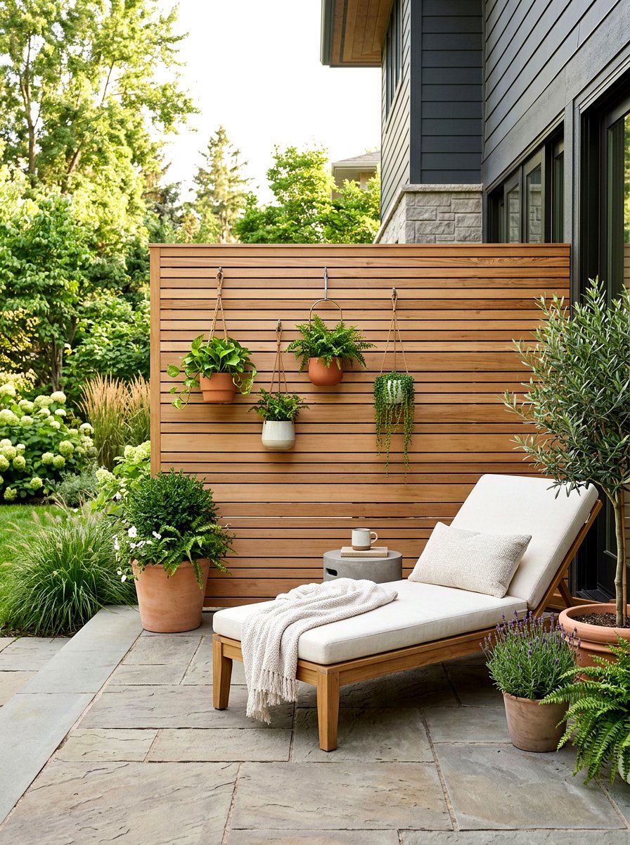 Slatted wood screen - 30 Scandinavian patio ideas