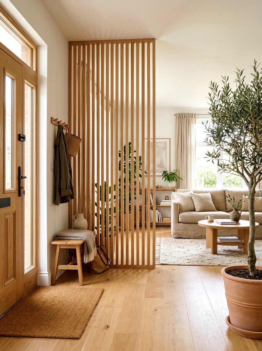 Slatted wood screens - 30 broken floor plan apartment ideas