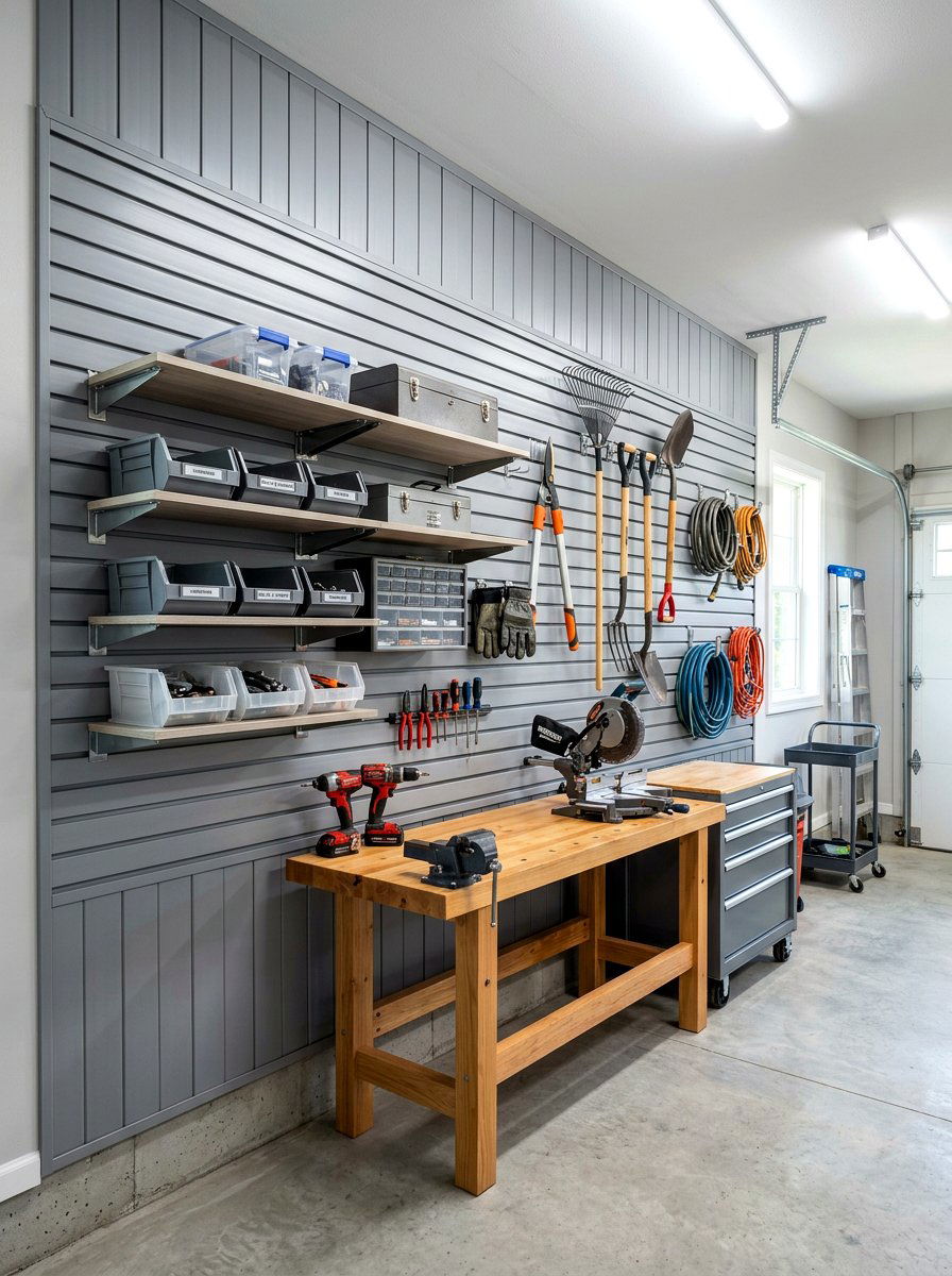Slatwall Garage Storage - 30 garage shelving ideas