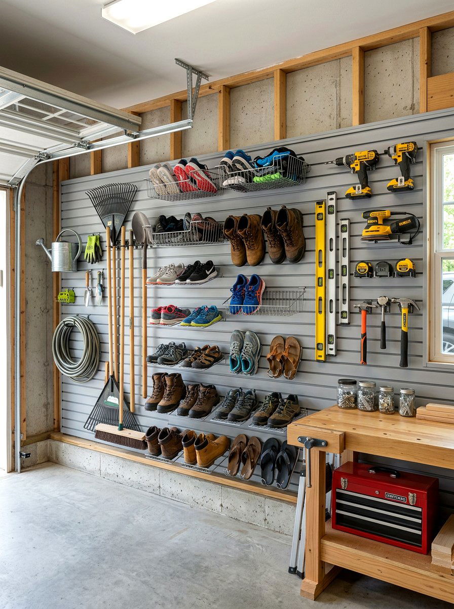 Slatwall Shoe Storage - 30 garage shoe storage ideas