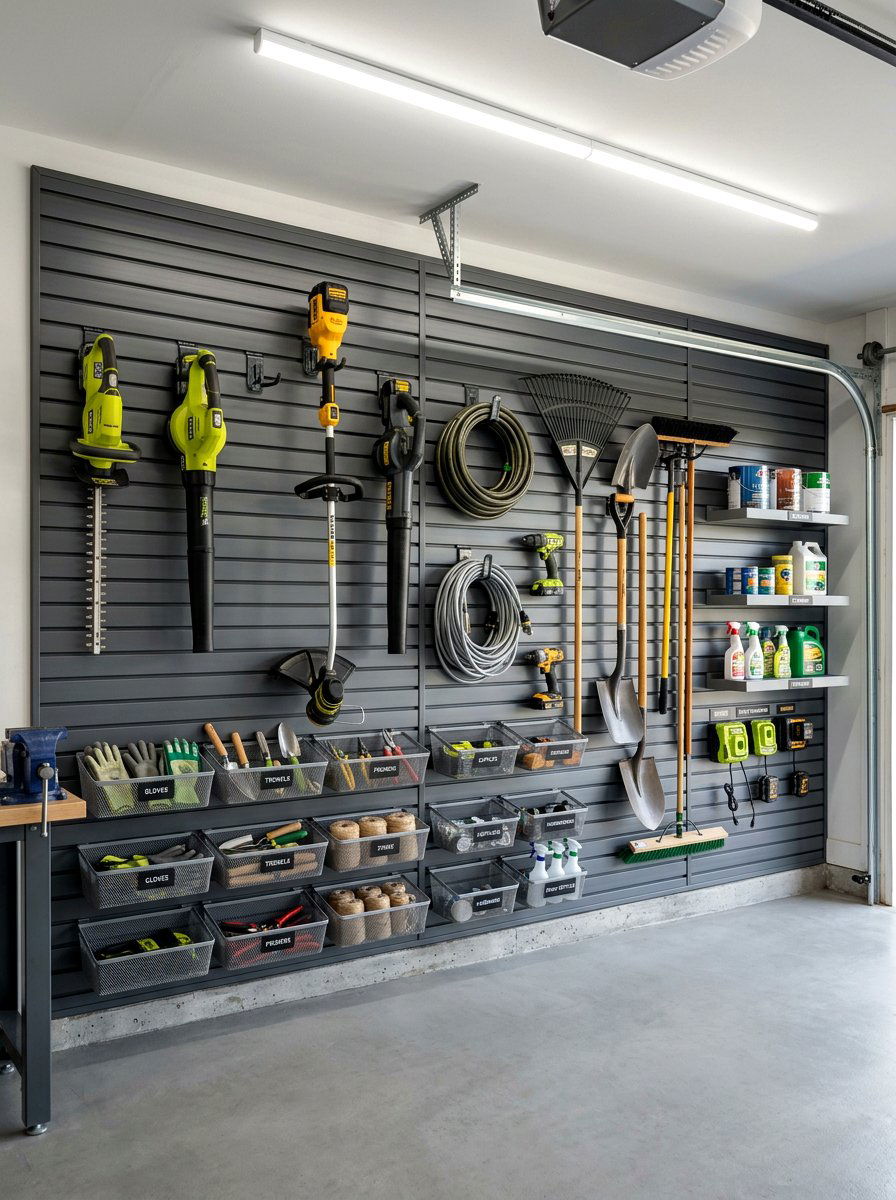 Slatwall garden tool system - 30 garden tool wall ideas