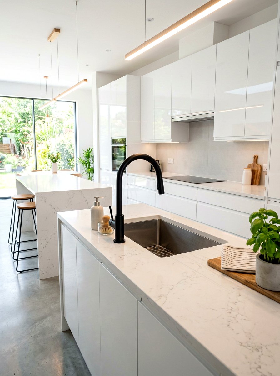 Sleek Black Faucet Quartz Countertop - 30 black faucet kitchen ideas
