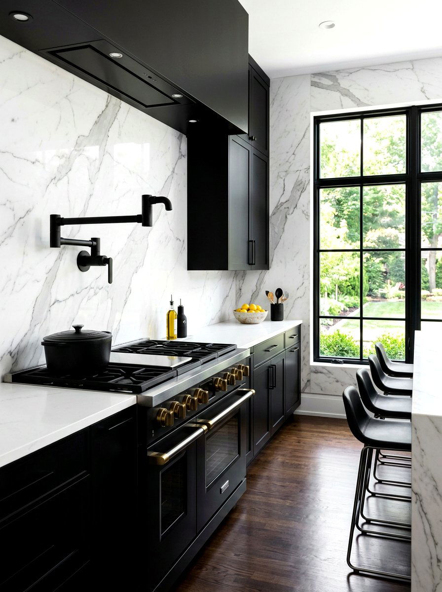 Sleek Black Pot Filler - 30 pot filler kitchen ideas