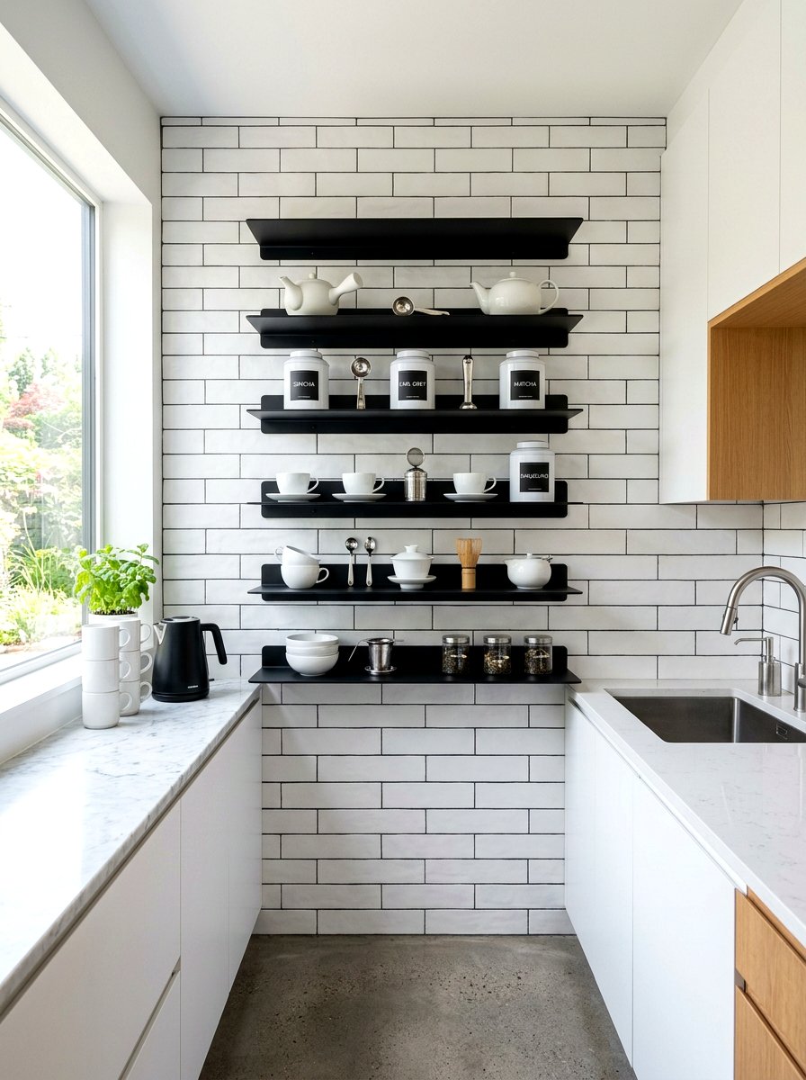 Sleek Black Shelf - 30 tea shelf styling ideas