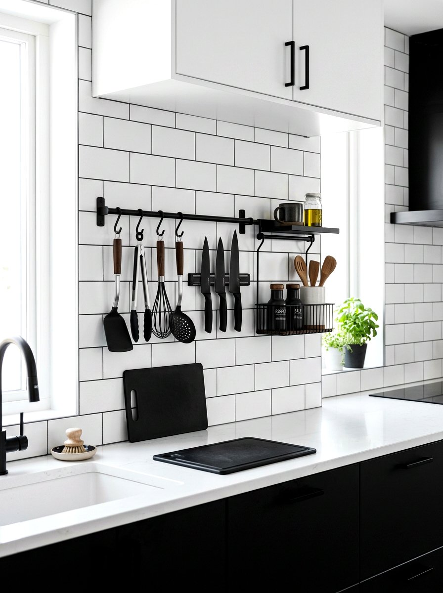 Sleek Black Wall Rack - 30 hanging pot rack ideas