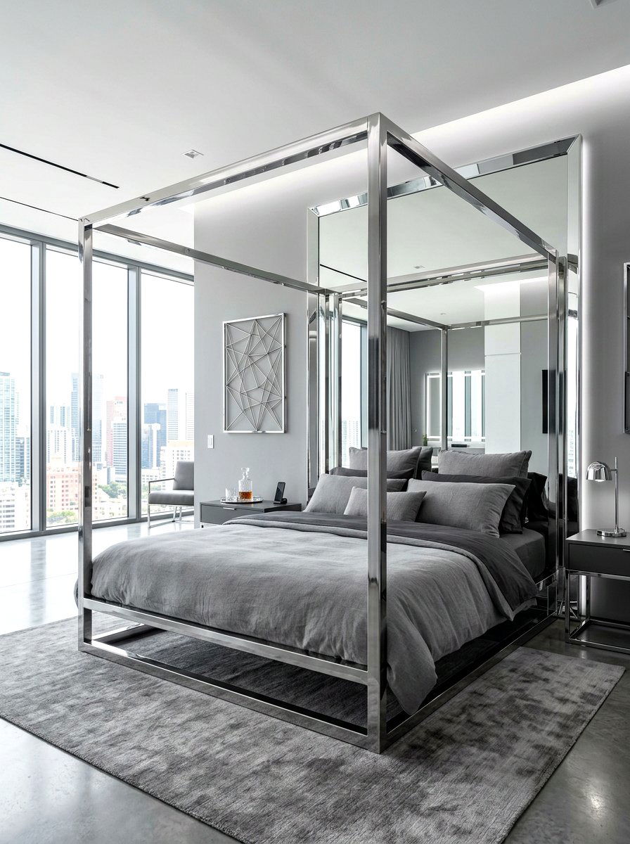 Sleek Chrome Canopy Bed - 30 statement canopy bed bedroom ideas
