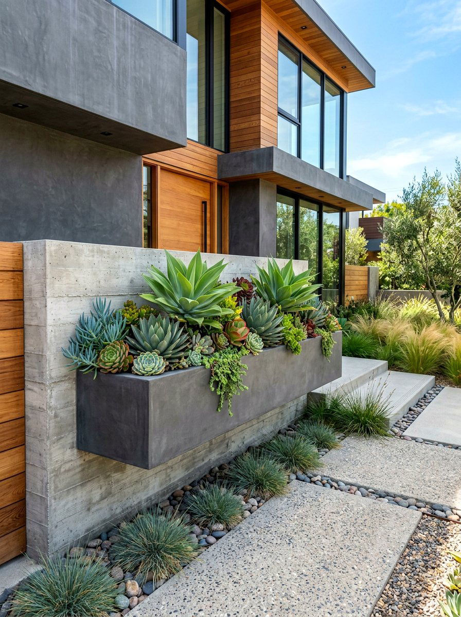 Sleek Concrete Flower Box - 30 exterior flower box ideas