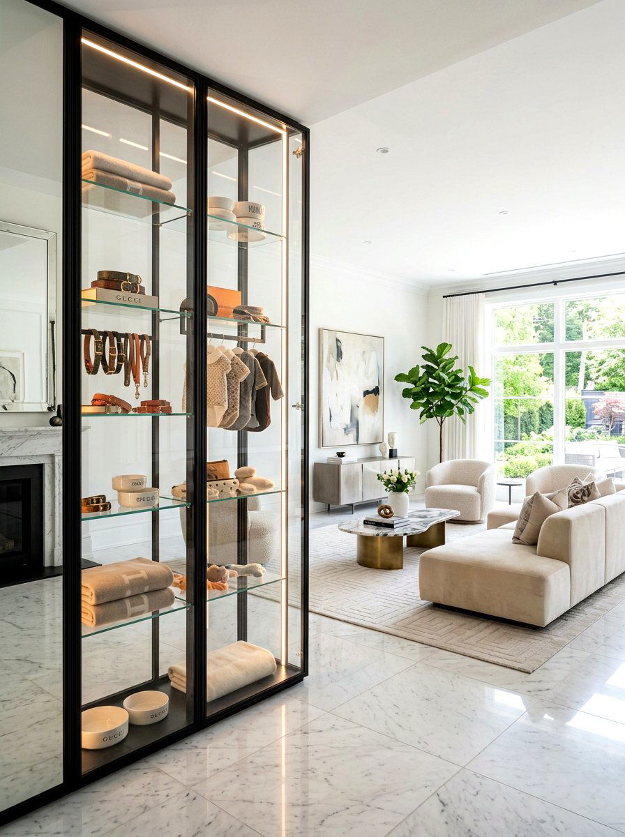 Sleek Glass Front Wall Case - 30 pet toy wall storage ideas
